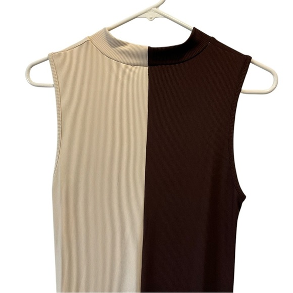 SHEIN Brown and Cream Mock Neck Sleeveless Midi Dress - Picture 3 of 4